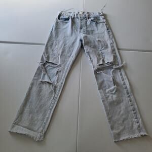 Alice + Olivia Jeans Womens 27 High Rise Boyfriend Distressed Denim Light Wash